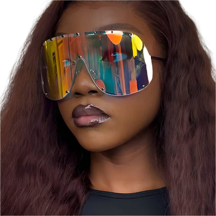 Unisex oversized steampunk sunglasses with bold designer frames and UV protection